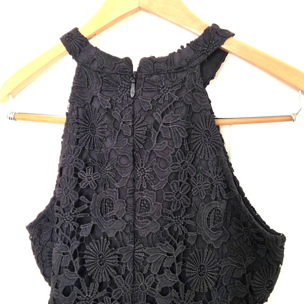 Lulus Love Poem Halter Dress Size Large Black Lace Mini Crochet Floral Party - Picture 5 of 6